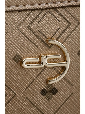 Deri Company Kadın Basic Clutch Çanta Monogram Desen Altın Siyah (4034A) 214031