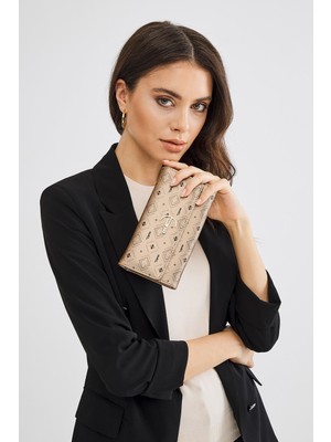 Deri Company Kadın Basic Cüzdan Monogram Desenli Logolu Altın Siyah (8032A) 213015