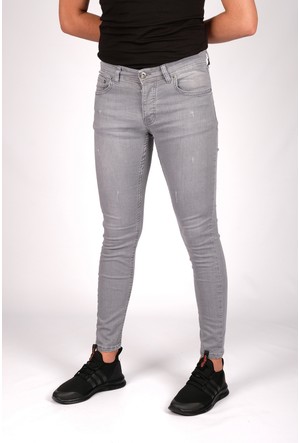 Gri Kisa Paca Kot Pantolon Erkek Slim Fit
