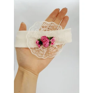 095D - Dantelli Güllü Bebek Saç Bandı , Bandana, Bebek Aksesuarı