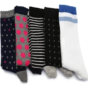 5'li Kadın  Puanlı  Çizgili Desenli Çorap 5932-B5