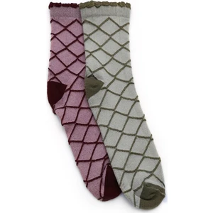 2'i Kadın  Kendinden Desenli Floş Çorap 82031-B2