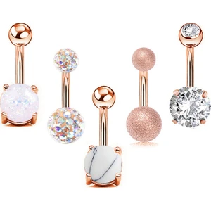 5 Adet Taşlı Taşsız Cerrahi Çelik Göbek Piercing