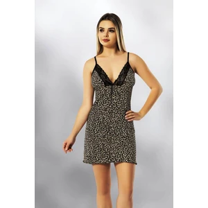 Leopar Desenli Dantel Detaylı Gecelik 6354