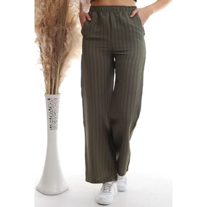 Cotton Mood 20333459 Keten Çizgi Desenli Cepli Pantolon Hakı