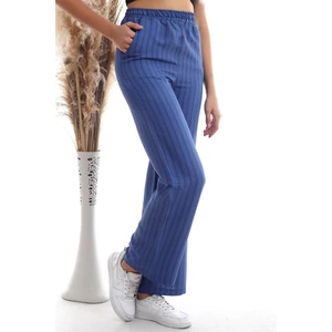 Cotton Mood 20333459 Keten Çizgi Desenli Cepli Pantolon Indıgo