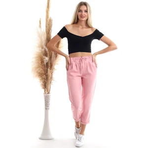 Cotton Mood 20343111 Viskon Flamlı Fermuarlı Fleto Cepli Havuç Pantolon Gul Kurusu