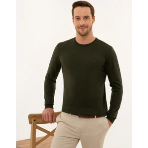 Pierre Cardin Erkek Yeşil Slim Fit Bisiklet Yaka Basic Triko Kazak 50227677-VR054