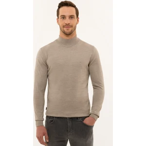 Pierre Cardin Erkek Taş Slim Fit Yarım Balıkçı Yaka Basic Triko Kazak 50228245-VR049