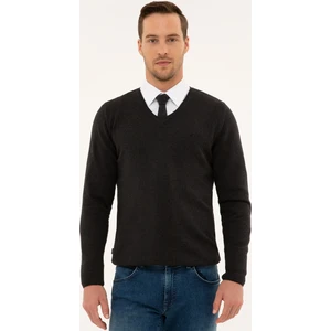 Pierre Cardin Erkek Antrasit Melanj Slim Fit V Yaka Basic Triko Kazak 50230806-VR081