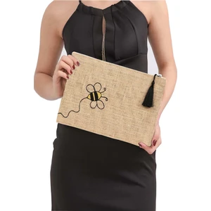 Ju Yaratıcı Tasarım Hasır Kadın Portföy Clutch Çanta Arı