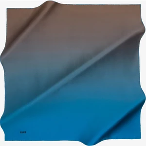 Kahve Mavi Degrade İpek Tivil Eşarp / 90X90 / 7656713-923
