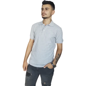 Titiz Baskı Polo Yaka T-Shirt Gri