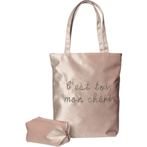 Slogan Nakışlı Kadife Tote Çantaİkili Set