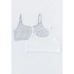 Açık Gri Melanj - Beyaz Teen Basic 2'li Yarım Atlet