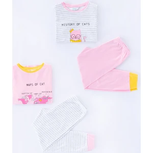 Çok Renkli Kız Çocuk Cat Map 4'lü Pijama Takımı