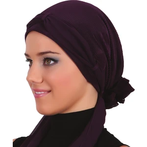 Fidan Bone Plise Fularlı Arkası Şifon İncili Çiçek Aksesuarlı Hazır Türban Tesettür Bone