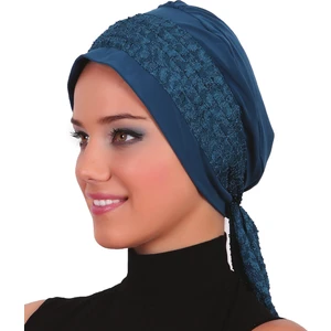 Fidan Bone Dantel Bandana Petrol Hazır Türban Tesettür Bone