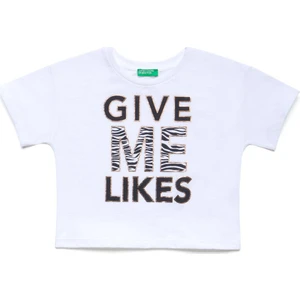 United Colors Of Benetton Kız Çocuk Slogan Baskılı Boxy Tshirt