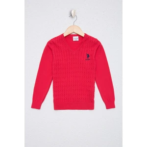 U.S. Polo Assn. Kız Çocuk Fuşya Basic Triko Kazak