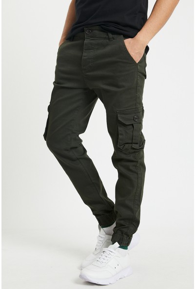 Serseri Jeans Haki Renk Erkek Yandan Cepli Jogger Paçası Lastikli Pantolon