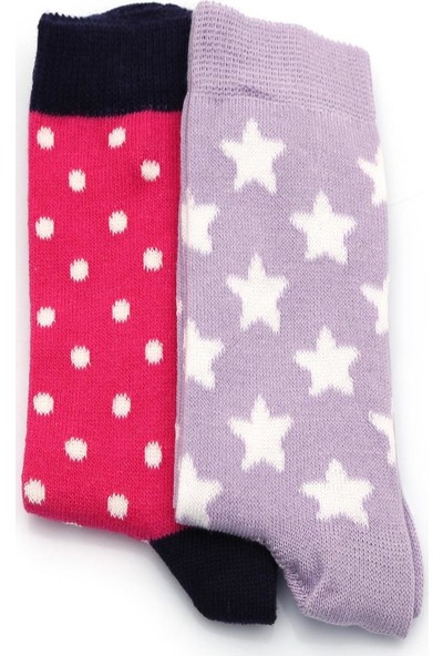 Ciorap 2'li Kız Çocuk Puanlı Yıldız Desenli Çorap 9429-B2