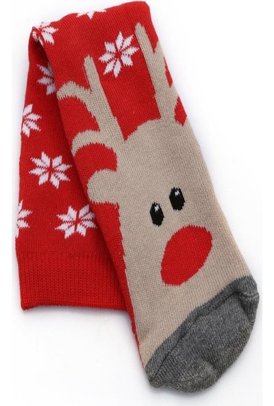 Ciorap 2'li Kız Çocuk Geyik Desenli Havlu Çorap 11639-B2