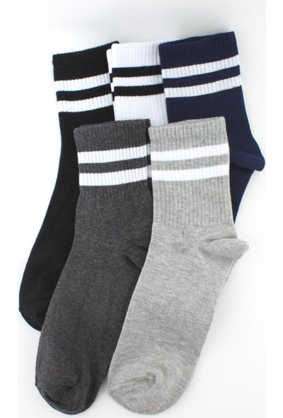 Trick Or Treat 5'li Paket Beyaz Çizgili Farklı Renklerde Kısa Soket Erkek Çorap