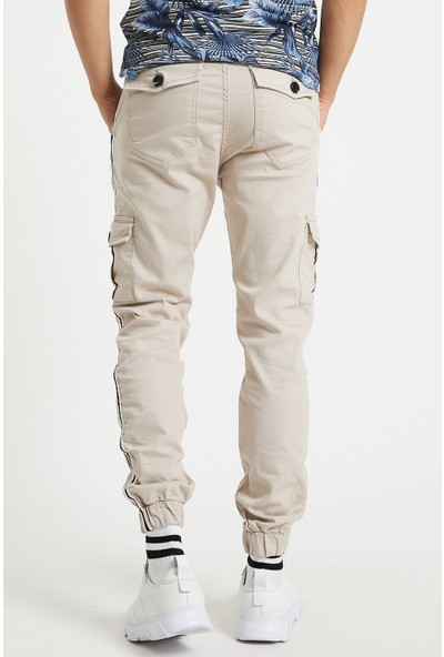 Serseri Jeans Erkek Körüklü Bej Antrasit Renk Jogger Paçası Lastikli Pantolon