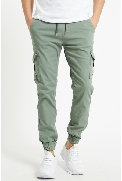 Serseri Jeans Erkek Su Yeşili Renk Yandan Cepli Jogger Paçası Beli Lastikli Pantolon