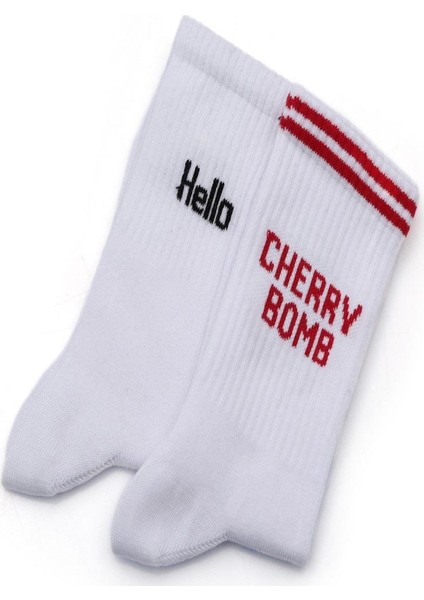 2'li Kadın Hello Cherry Bomb Yazılı Çorap 8500-B2
