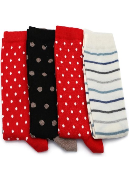 4'lü Kadın Kurabiye Adam&kız PuanlıÇizgili Desenli Çorap 3064-B4