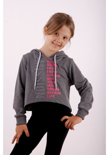 Kız Çocuk Yazı Baskılı Sweatshirt
