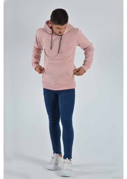 Erkek Kapüşonlu Sweatshirt 20Y-5200368 Gül Kurusu