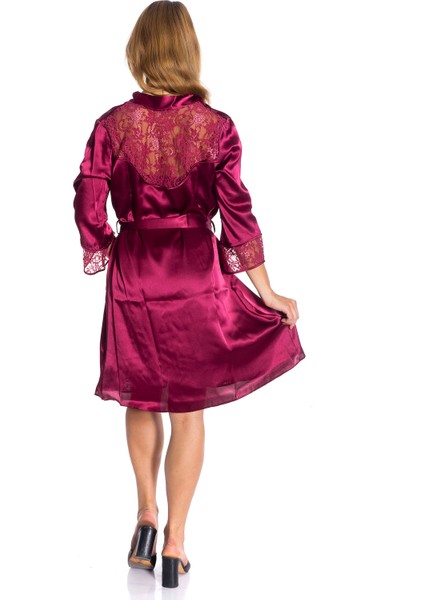 4075 Bordo Balensiz Kaplı Saten Kısa Sabahlıklı Gecelik Takımı modelleri