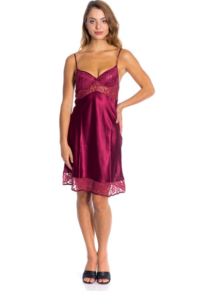 4075 Bordo Balensiz Kaplı Saten Kısa Sabahlıklı Gecelik Takımı fırsatları