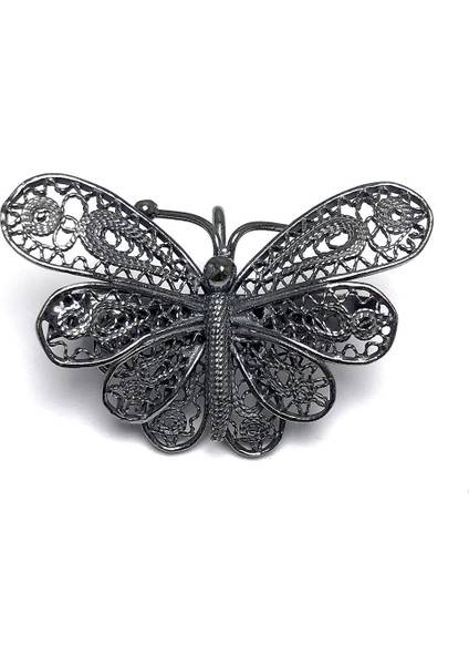 Kelebek Model Oksitli Telkari Kadın Gümüş Broş
