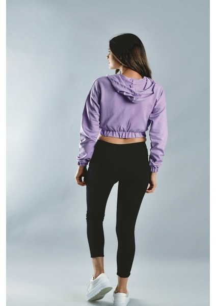 200719961 İki İplik Önü Fermuarlı Kapşonlu Kısa Sweatshirt Lıla