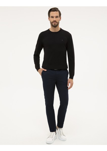 Erkek Siyah Slim Fit Bisiklet Yaka Basic Triko Kazak 50230805-VR046