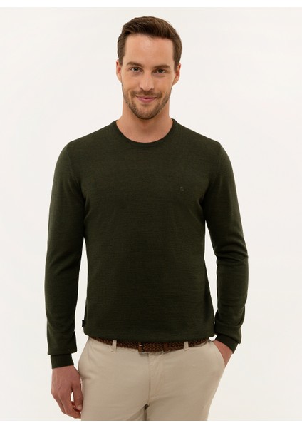 Erkek Yeşil Slim Fit Bisiklet Yaka Basic Triko Kazak 50227677-VR054