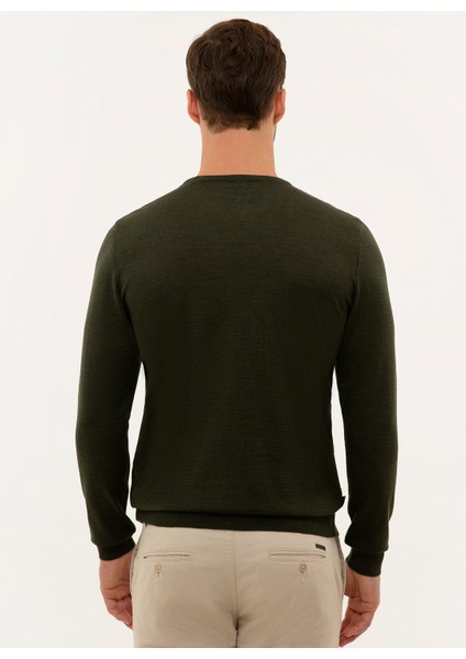 Erkek Yeşil Slim Fit Bisiklet Yaka Basic Triko Kazak 50227677-VR054