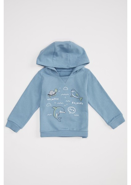 Erkek Bebek Baskılı Kapüşonlu Organik Pamuk Sweatshirt S7669A220AU