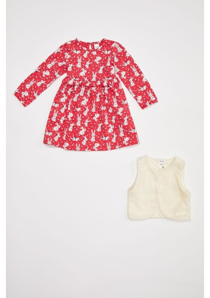 Kız Bebek Baskılı Elbise ve Yelek Takım R8458A220AU
