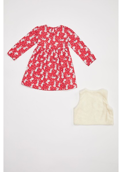 Kız Bebek Baskılı Elbise ve Yelek Takım R8458A220AU