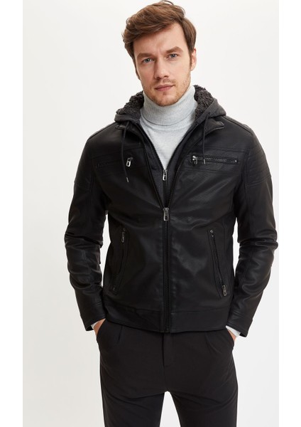 Slim Fit Kapüşonlu İçi Yumuşak Tüylü Suni Deri Mont N9693AZ20WN fiyatları