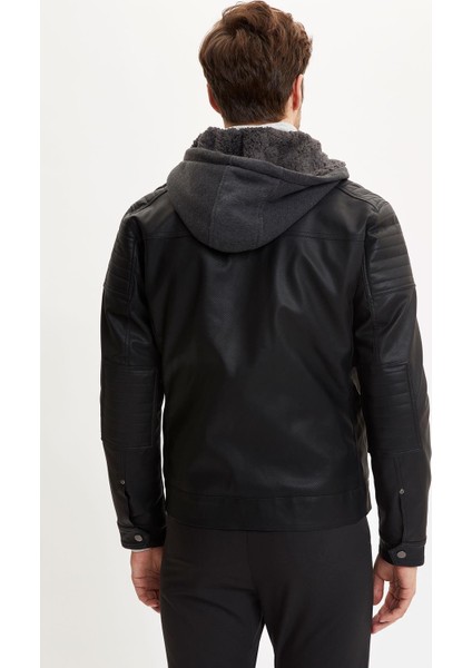 Slim Fit Kapüşonlu İçi Yumuşak Tüylü Suni Deri Mont N9693AZ20WN indirimleri