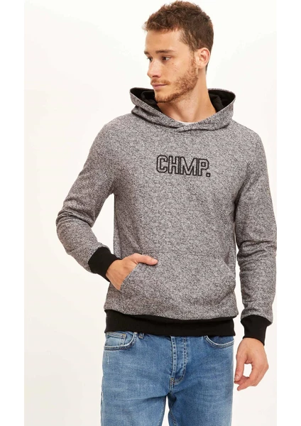 Slim Fit Kanguru Cepli Slogan Desenli Uzun Kollu İçi Yumuşak Tüylü Sweatshirt R4504AZ20AU