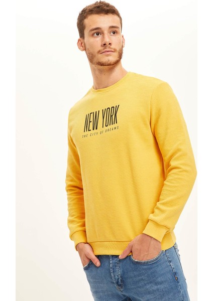 New York Baskılı Bisiklet Yaka Slim Fit Sweatshirt S1954AZ20WN