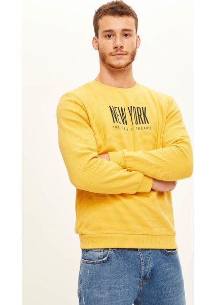 New York Baskılı Bisiklet Yaka Slim Fit Sweatshirt S1954AZ20WN