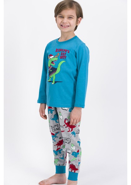 Erkek Çocuk Uzun Kollu Pijama Takımı Açık Petrol RP1847-2